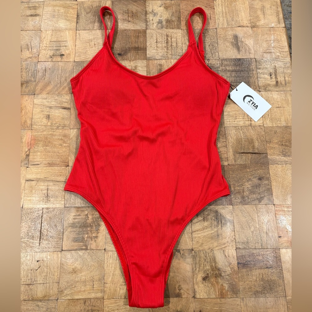 ZYIA Red Ribbed One-Piece Swimsuit